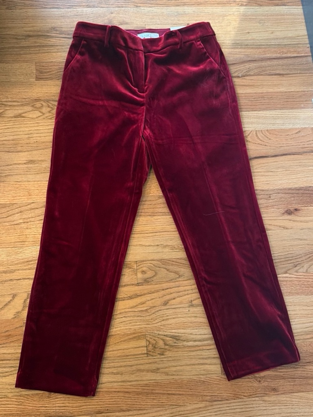 LOFT Burgundy Velvet Straight Leg Pants